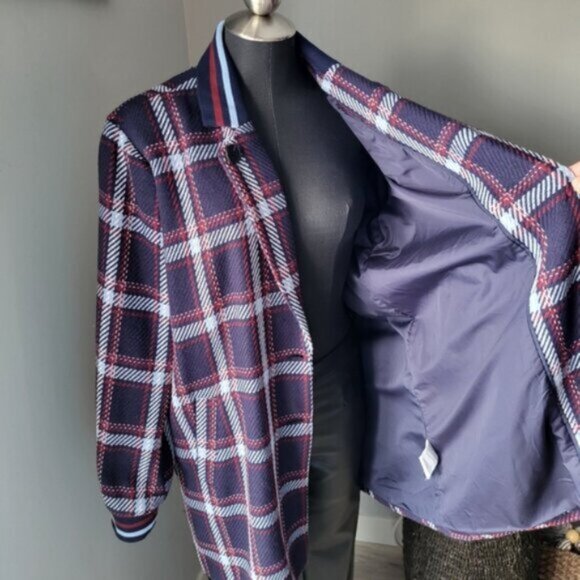 Long Tweed Blue Plaid Blazer Jacket YEST Outerwear Sz 14 Womens NEW - Picture 13 of 14